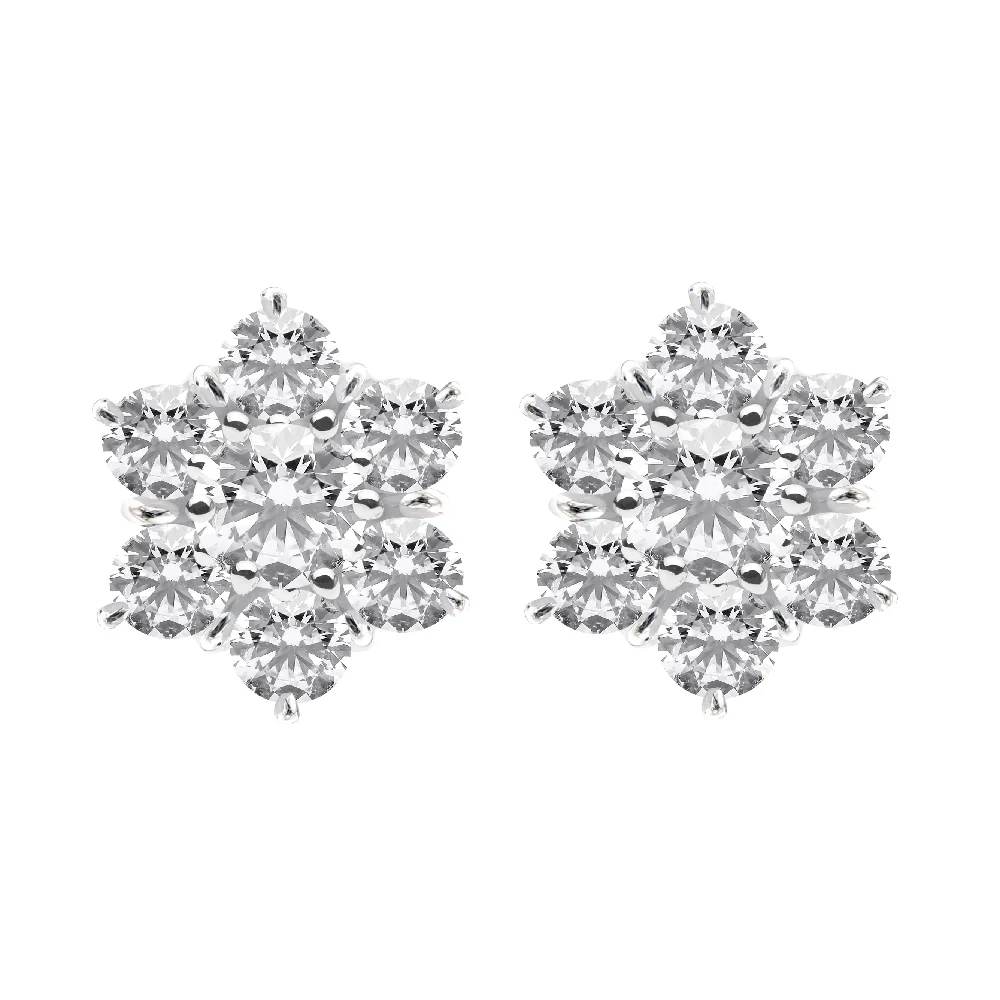 18ct White Gold Daisy Cluster Diamond Earrings - Image 3