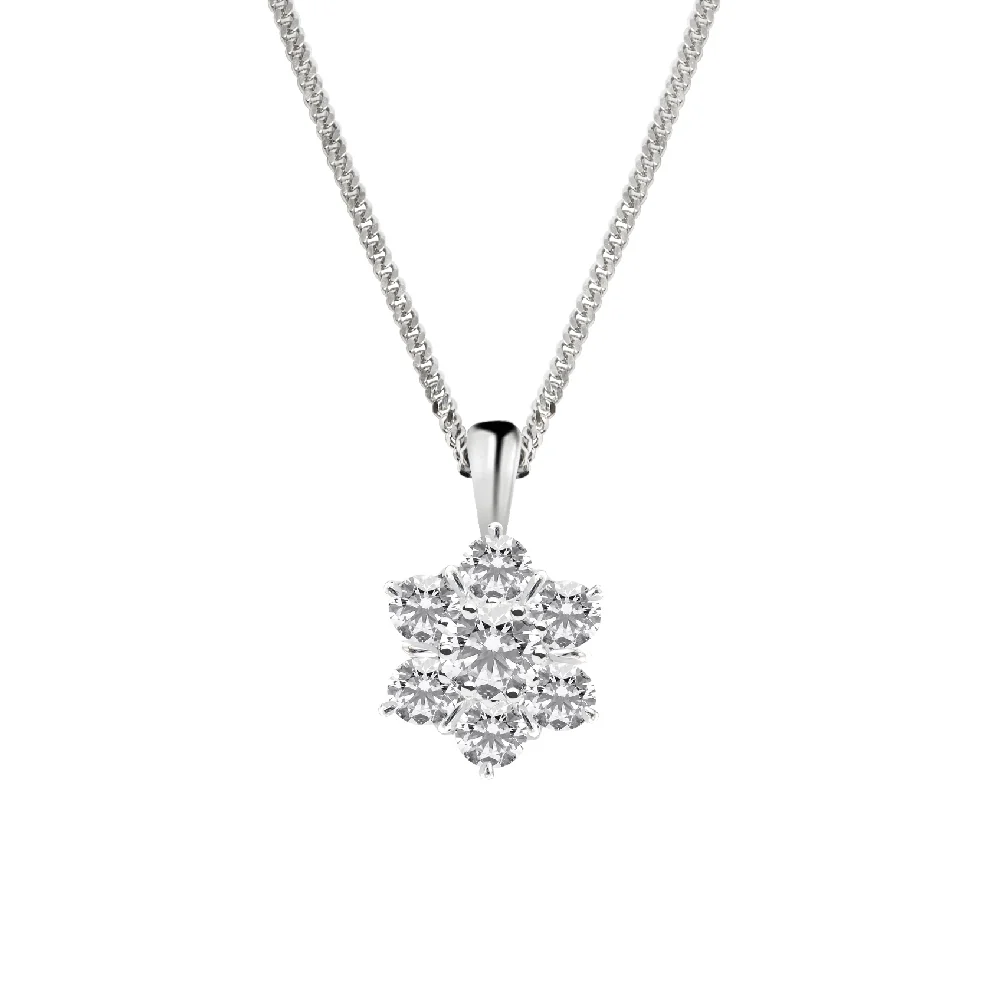 18ct White Gold Daisy Cluster Diamond Pendant - Image 3
