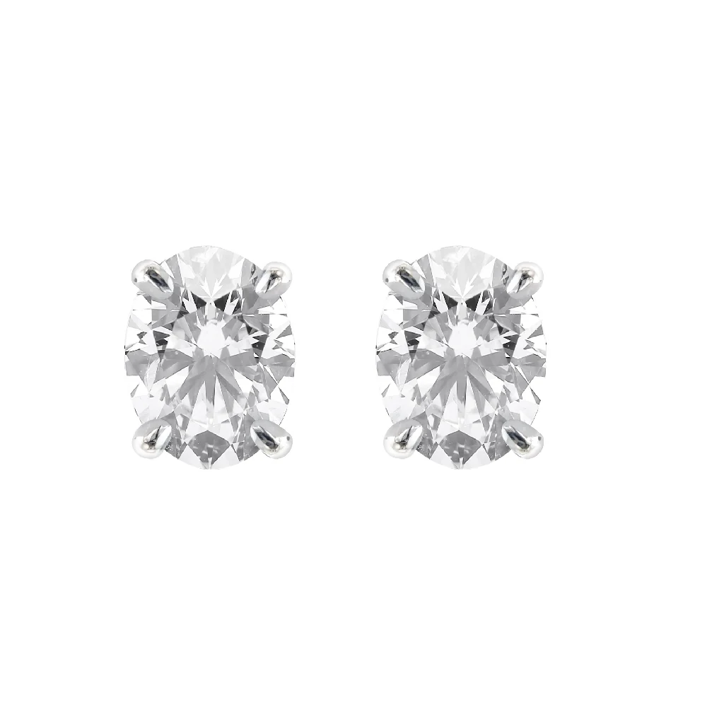 18ct White Gold Oval Shape Diamond Earrings - Image 3