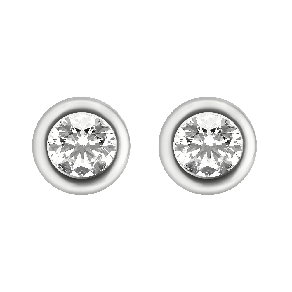 18ct White Gold Rim Set Diamond Earrings - Image 3