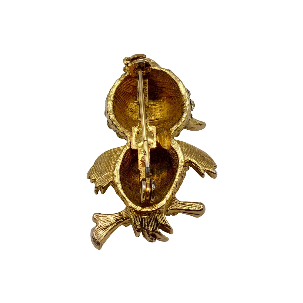 1970's Gilt Metal Clear Crystal Chick Brooch - Image 2