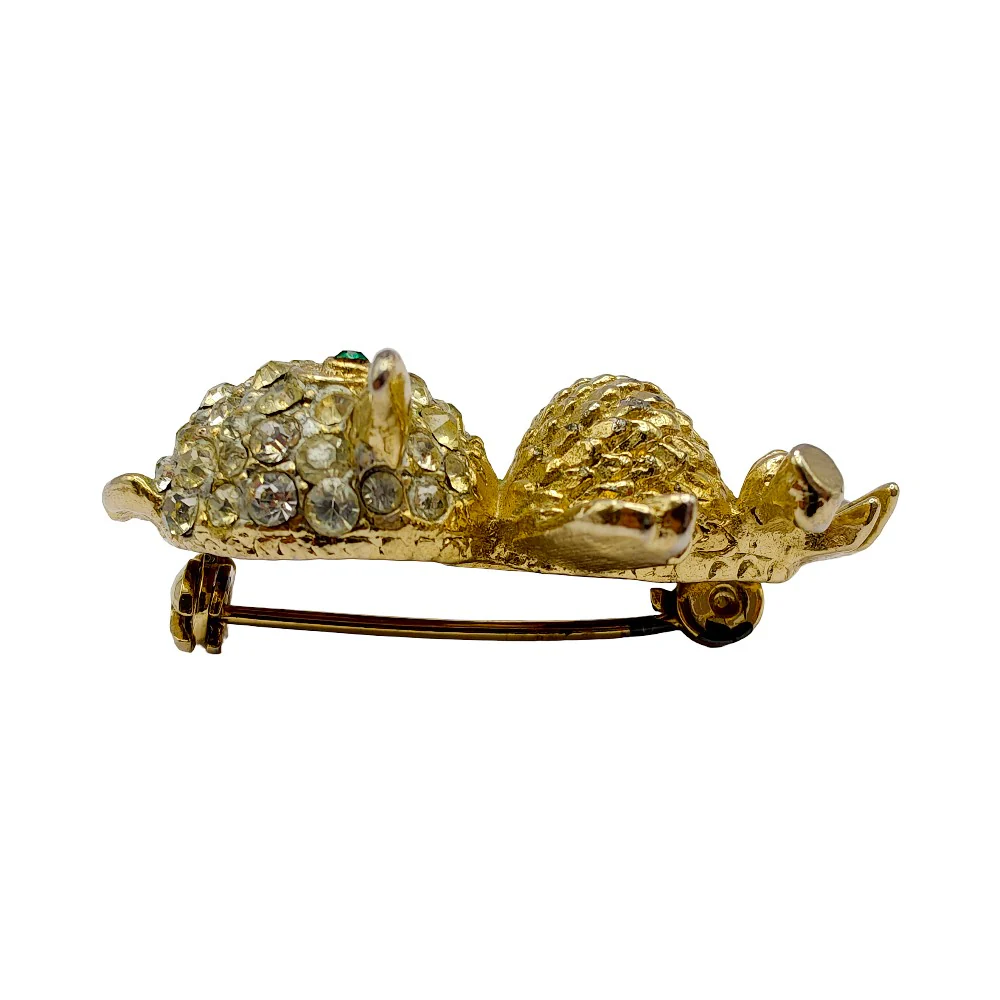 1970's Gilt Metal Clear Crystal Chick Brooch - Image 3