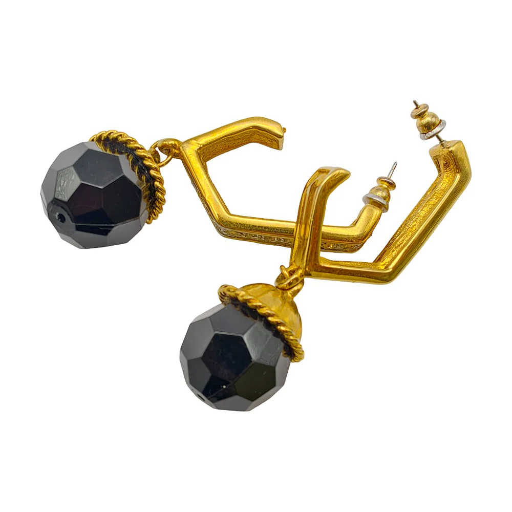 1980'S Gold Tone Crystal Statement Drop Earrings - Image 2