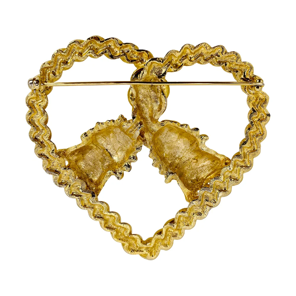 1980's Gold Tone Heart Rope Brooch - Image 3