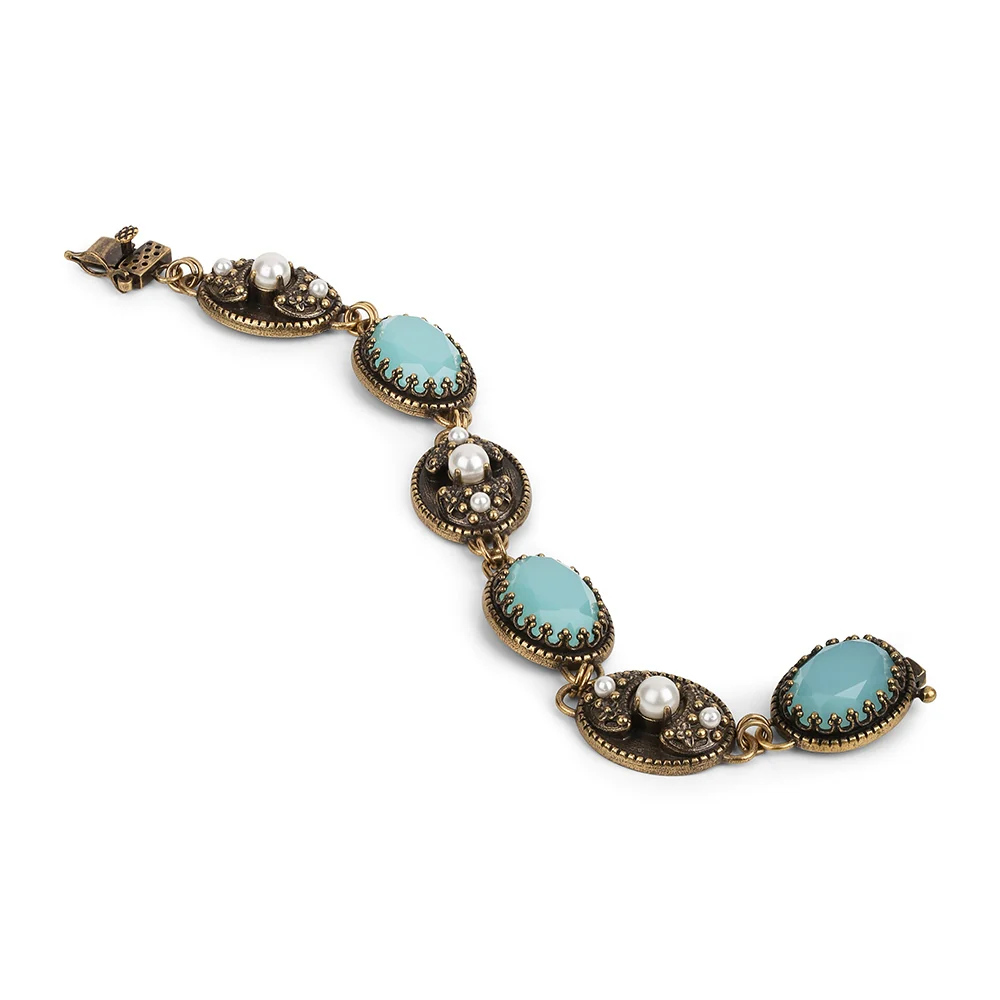 Bracelet with Aqua & Pearl Stone Settings - Image 4