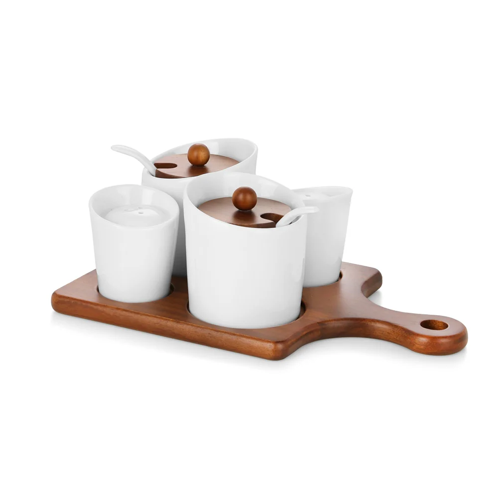 Ceramic and Wood Condiment Set - Image 2