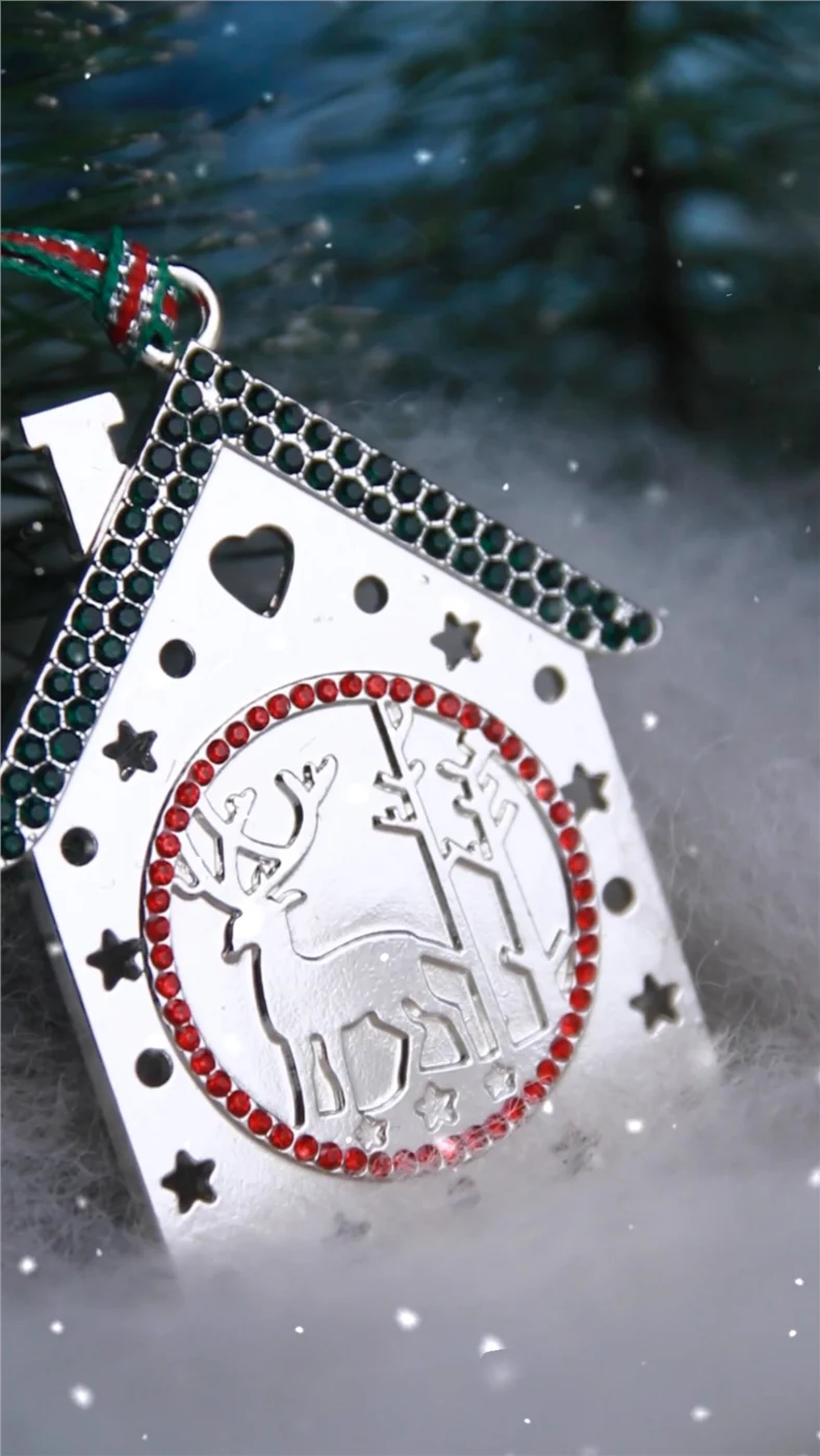 Christmas House with Reindeer Tree Decoration - Image 3