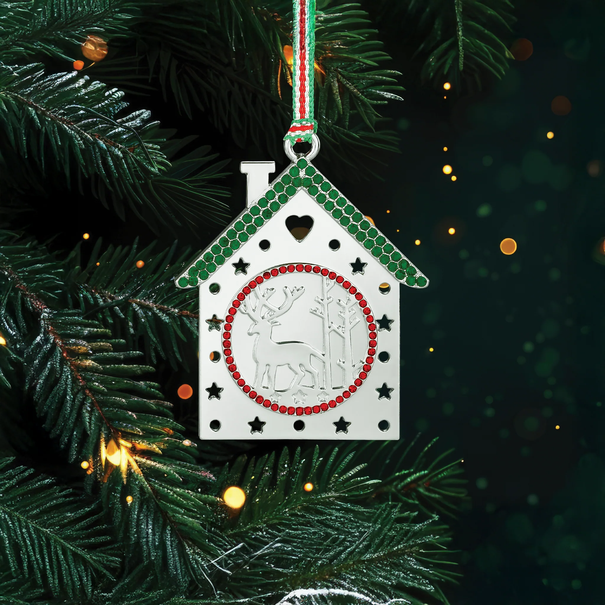 Christmas House with Reindeer Tree Decoration - Image 4