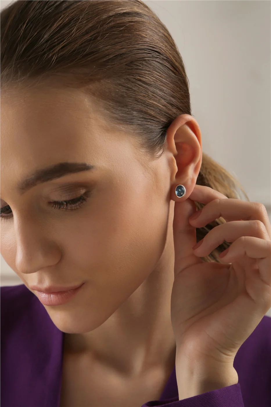 Dark Blue Stone Stud Earrings - Image 2