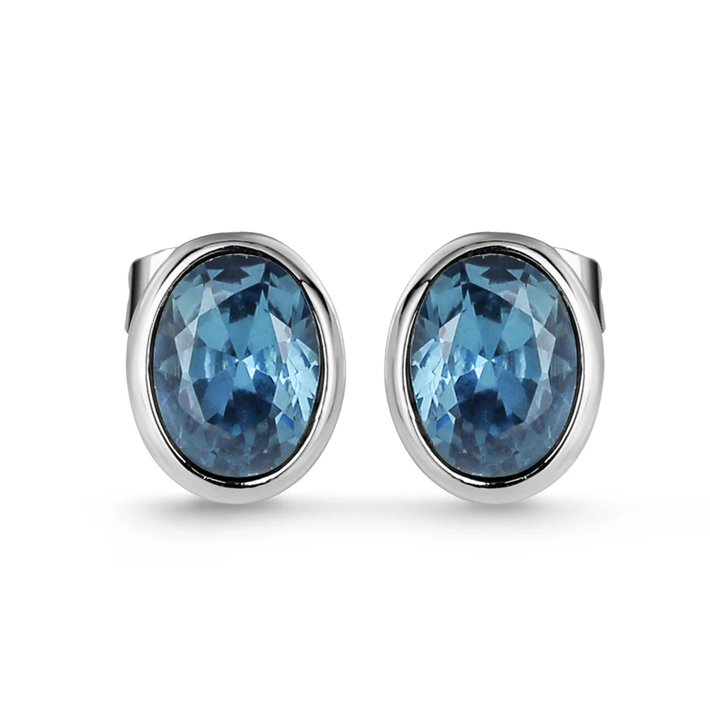 Dark Blue Stone Stud Earrings - Image 3