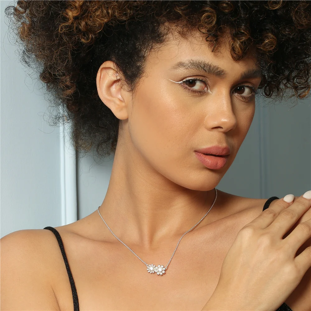 Double Floral Pendant with Clear Stones - Image 2