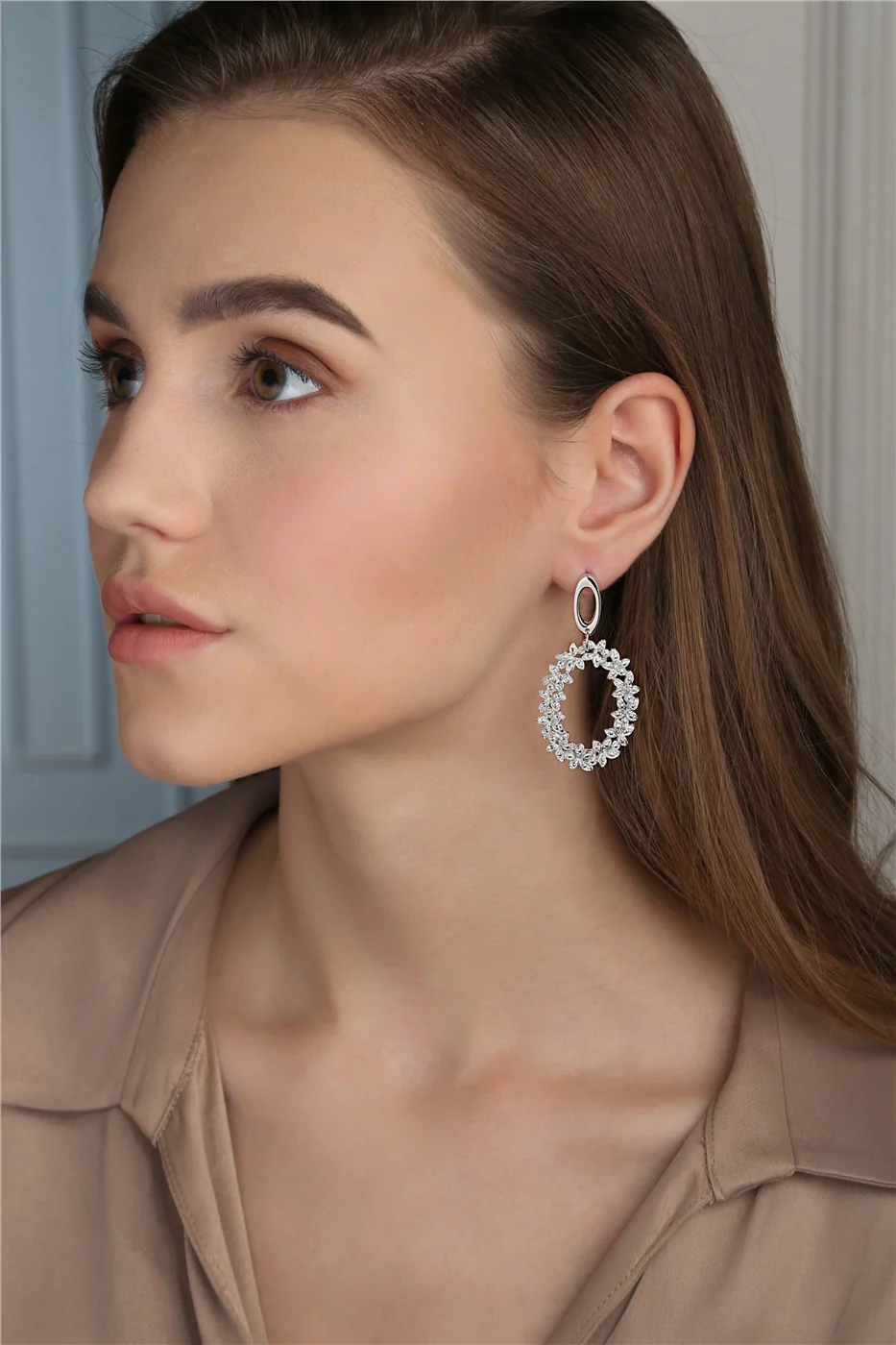Floral Oval Ornate Earrings - Image 2