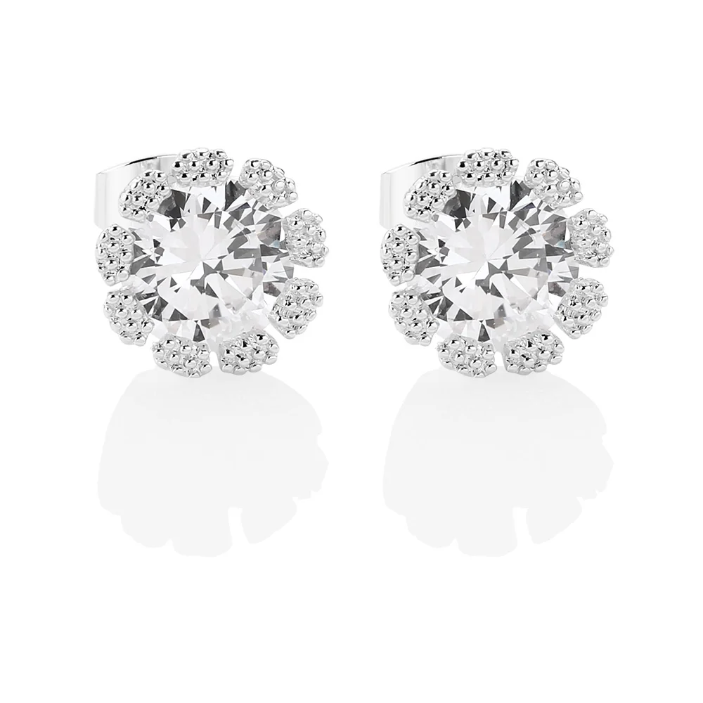Flower Earrings Clear Stones - Image 3