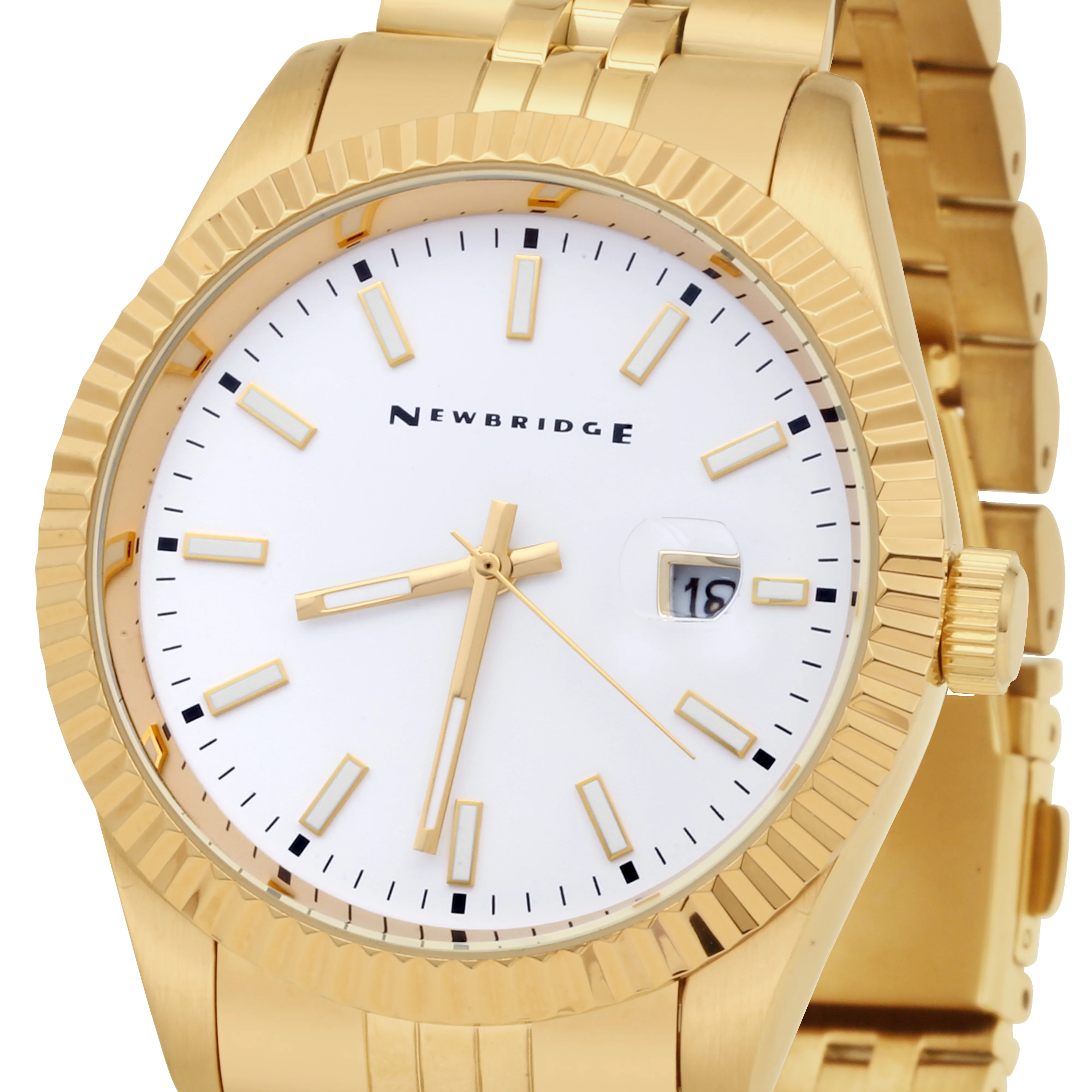 Gents Gold Plated White Dial Steel Bracelet Watch - Image 3