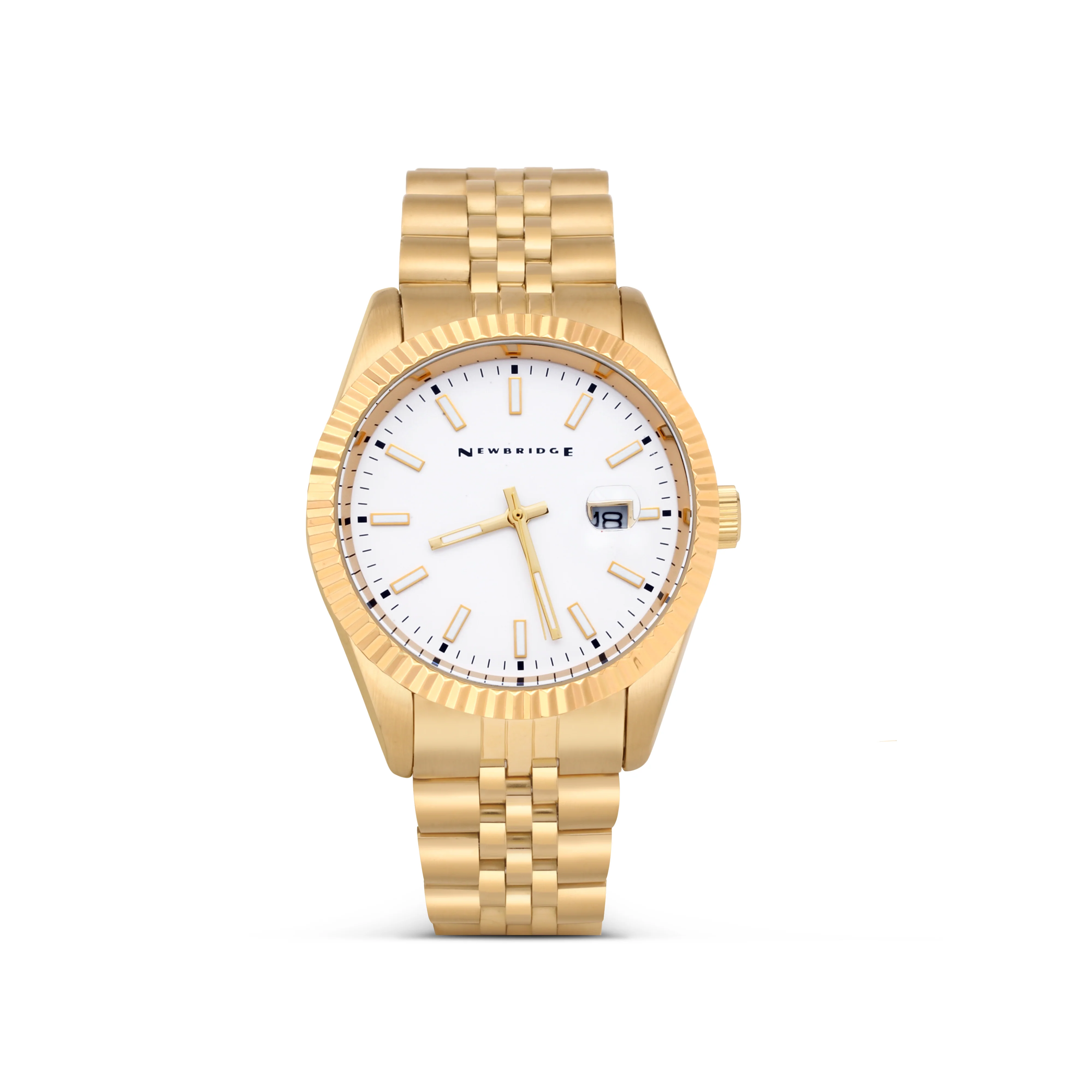 Gents Gold Plated White Dial Steel Bracelet Watch - Image 4