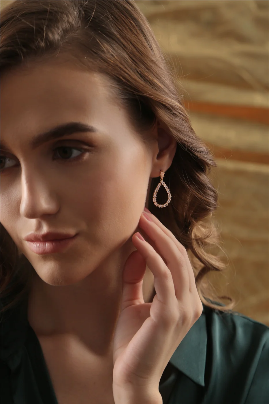 Gold Plated Baguette Stone Drop Earrings - Image 2