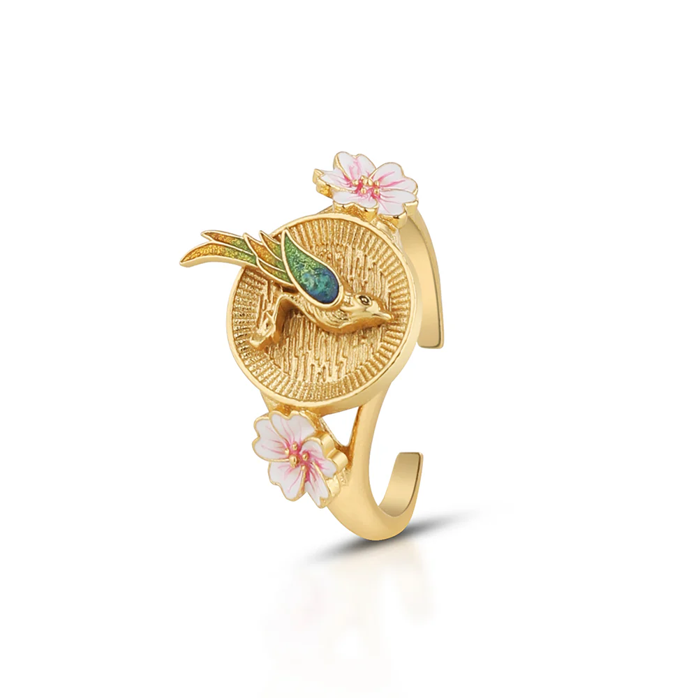 Gold Plated Bird with Pink Flower Ring - Image 3