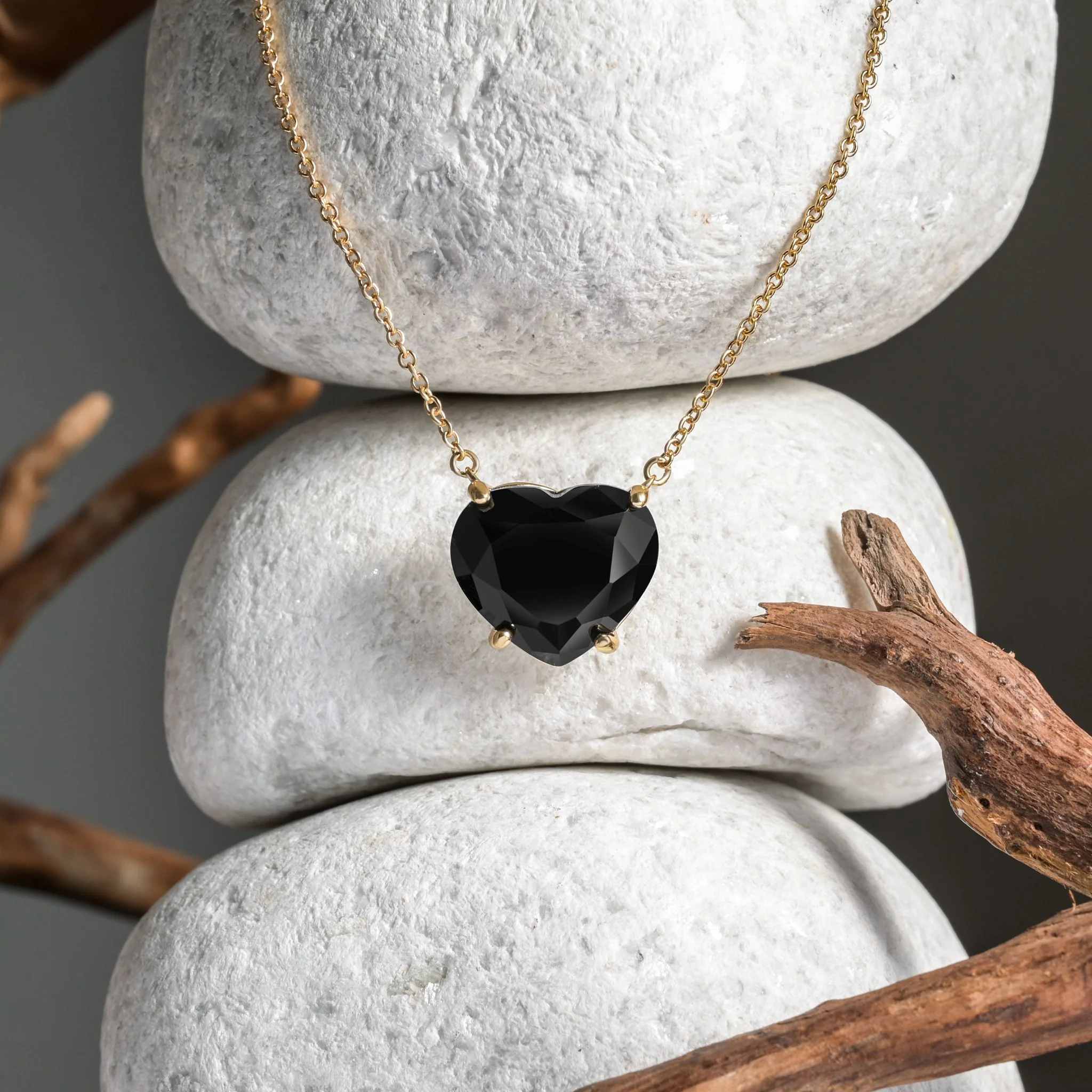 Gold Plated Black Stone Heart Pendant - Image 2