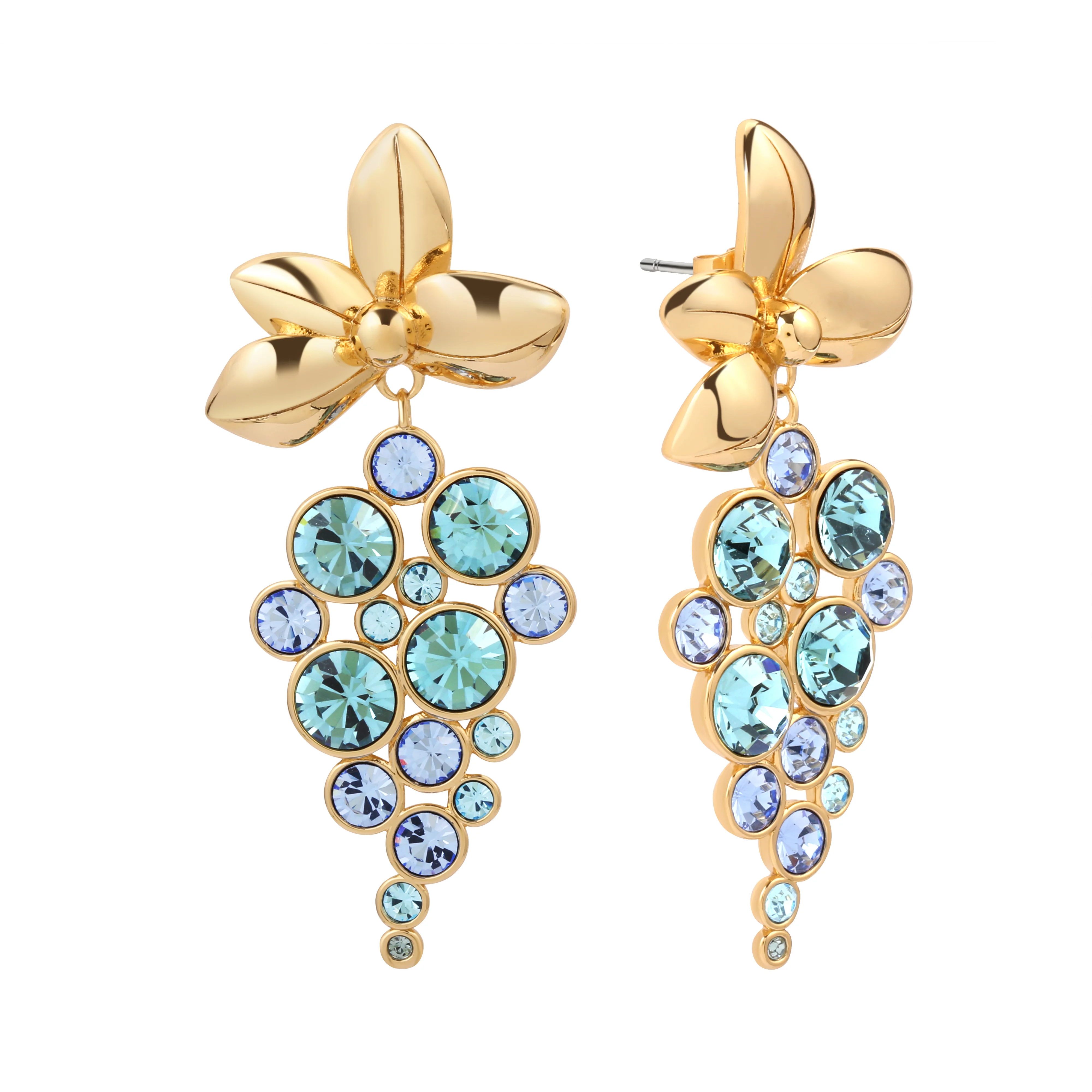 Gold Plated Blue Crystal Earrings - Image 3