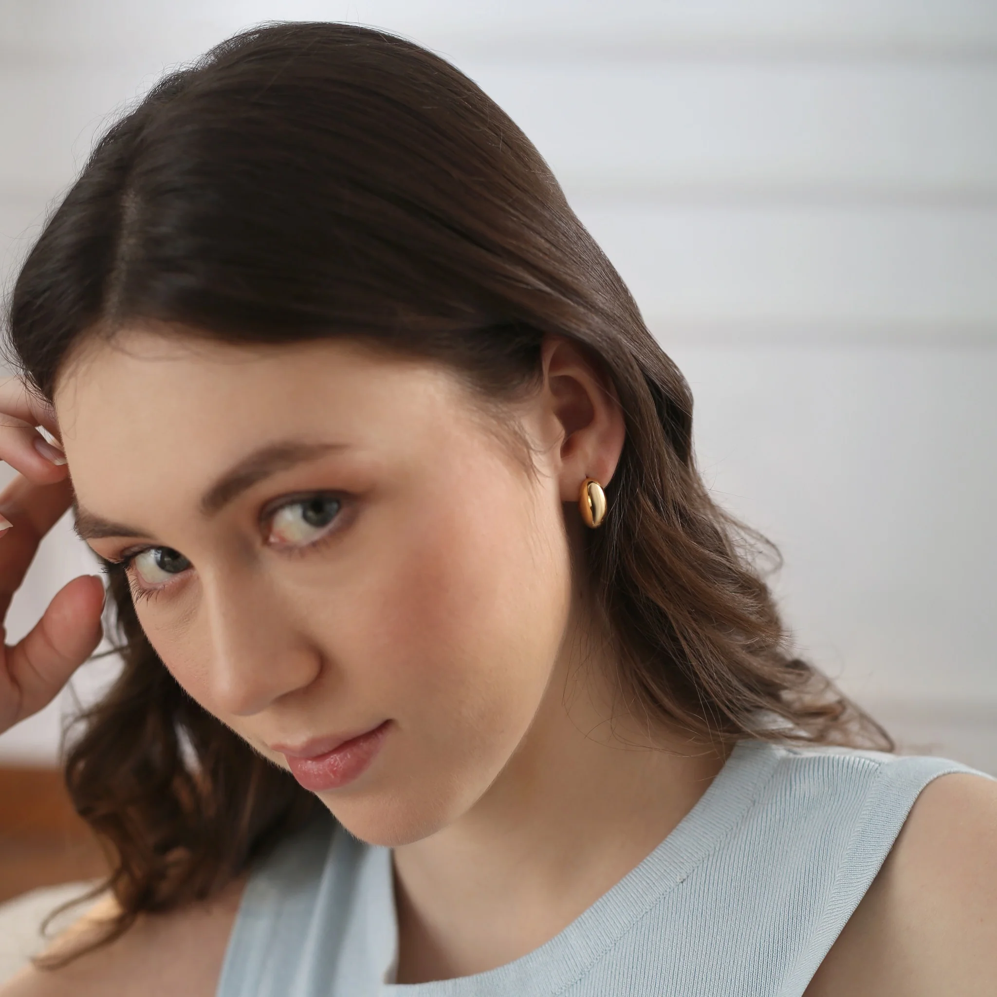 Gold Plated Dome Mini Hoop Earrings - Image 2