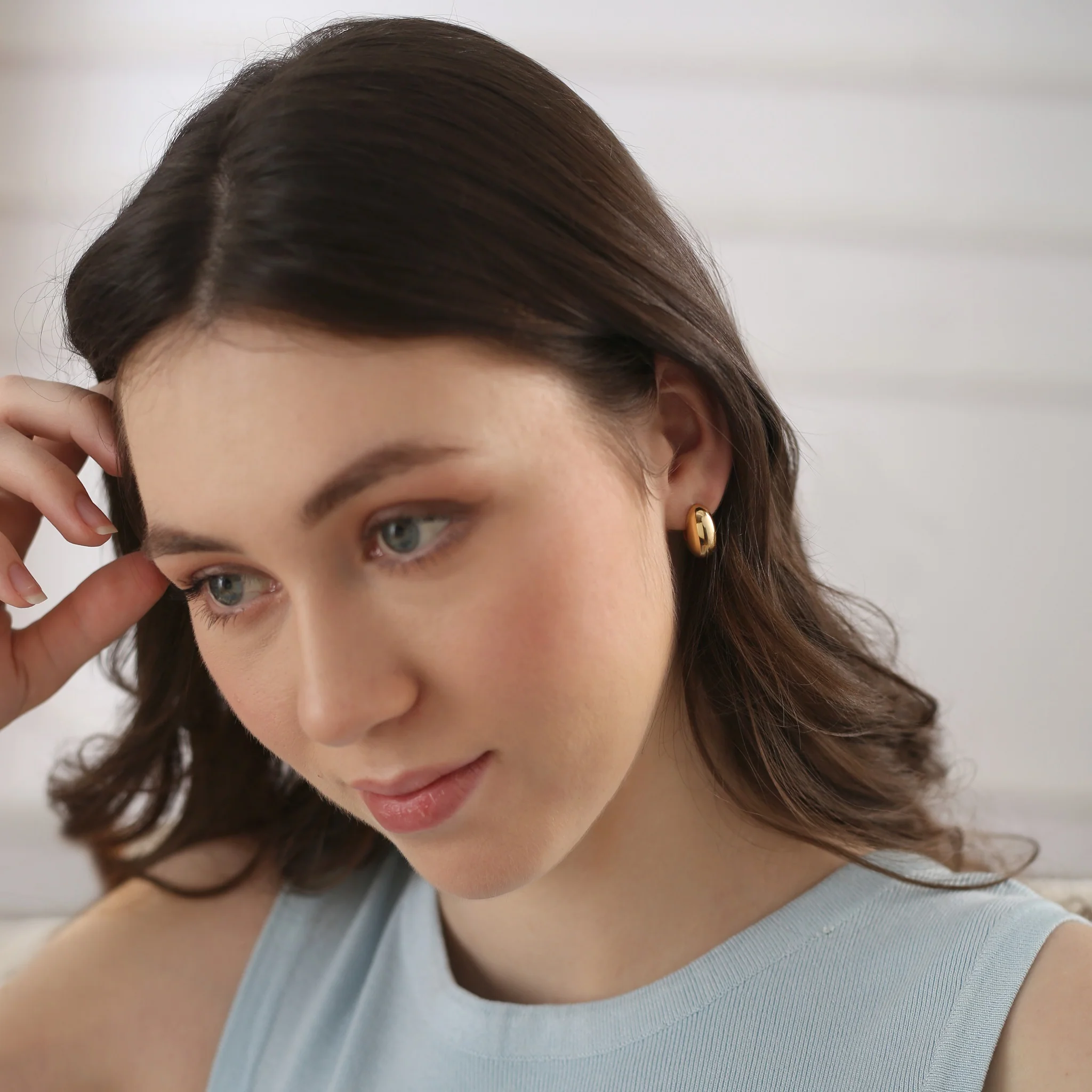 Gold Plated Dome Mini Hoop Earrings - Image 5