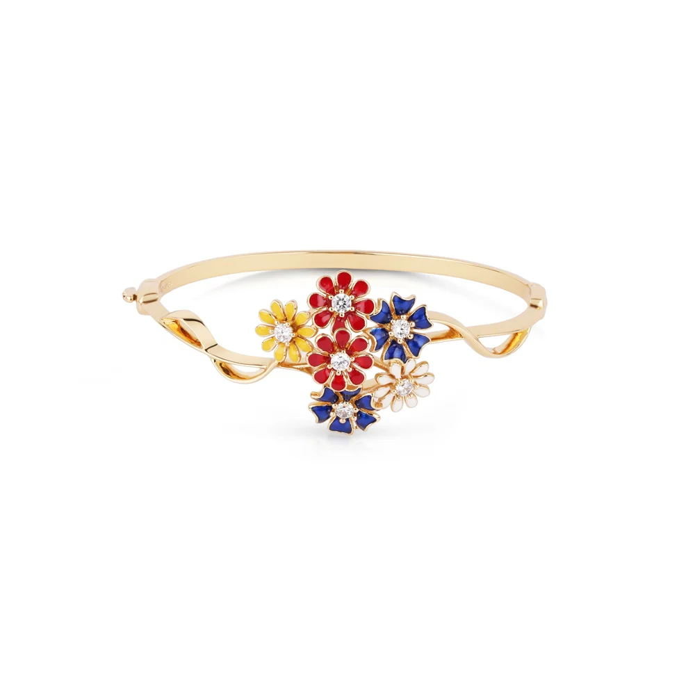 Gold Plated Floral Cluster Bangle - Image 3