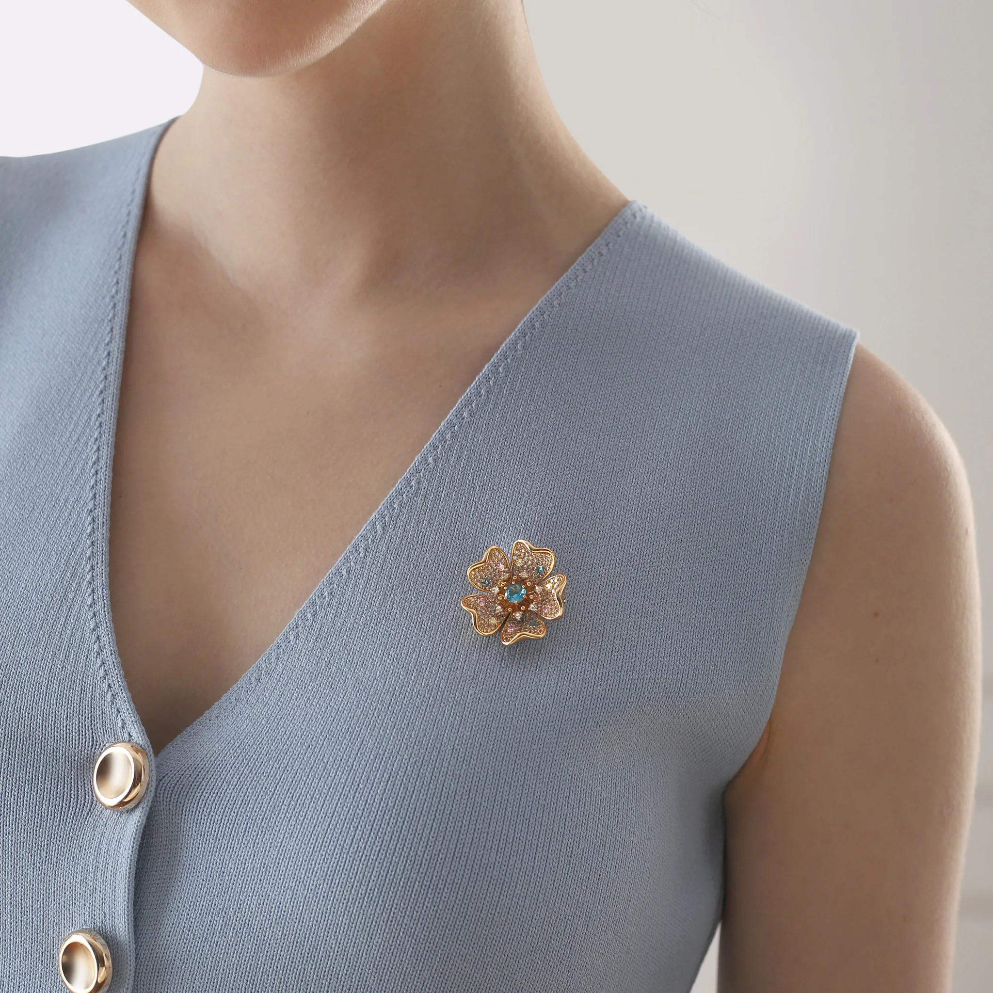 Gold Plated Floral Coloured CZ Brooch - Image 4
