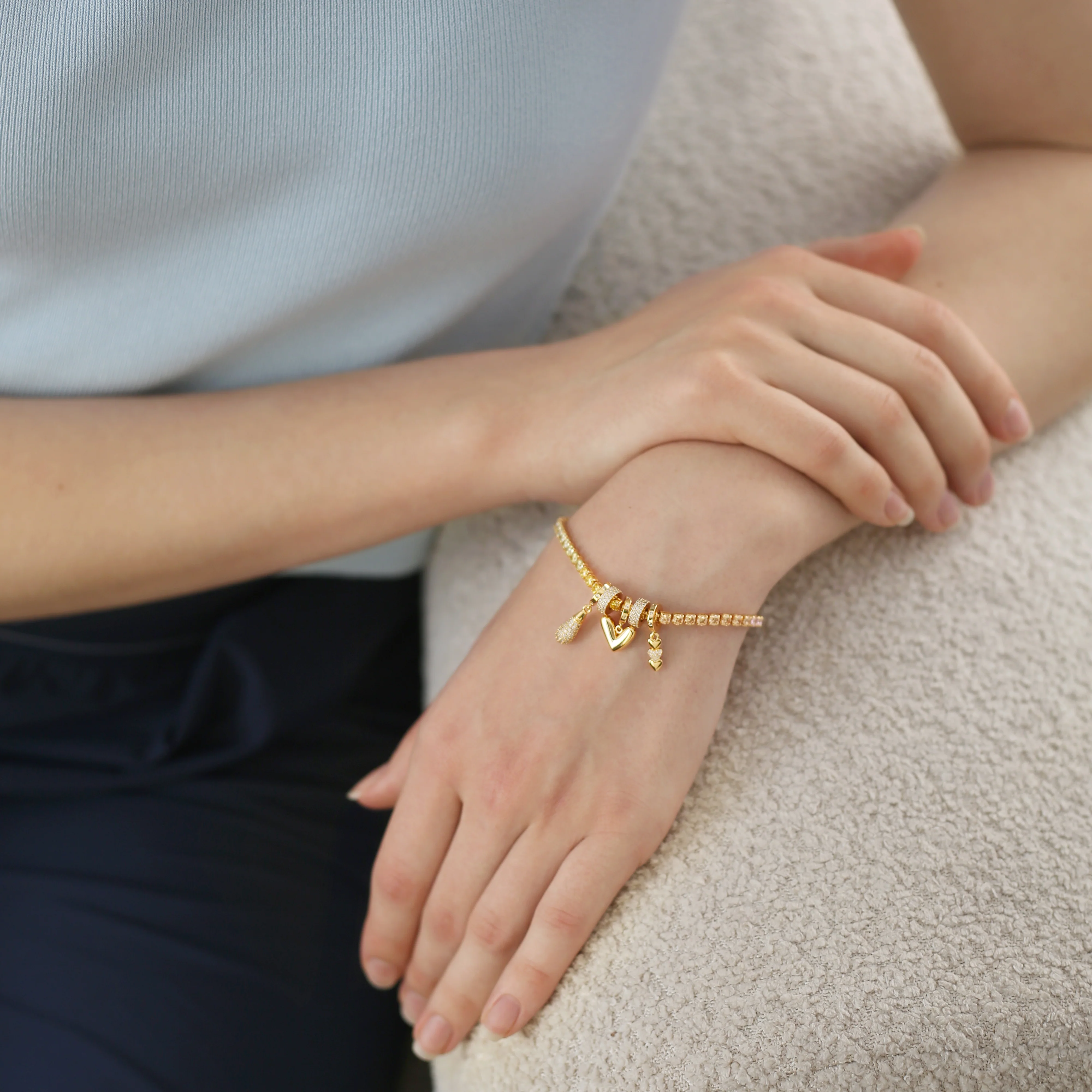 Gold Plated Heart Charm Bracelet - Image 2