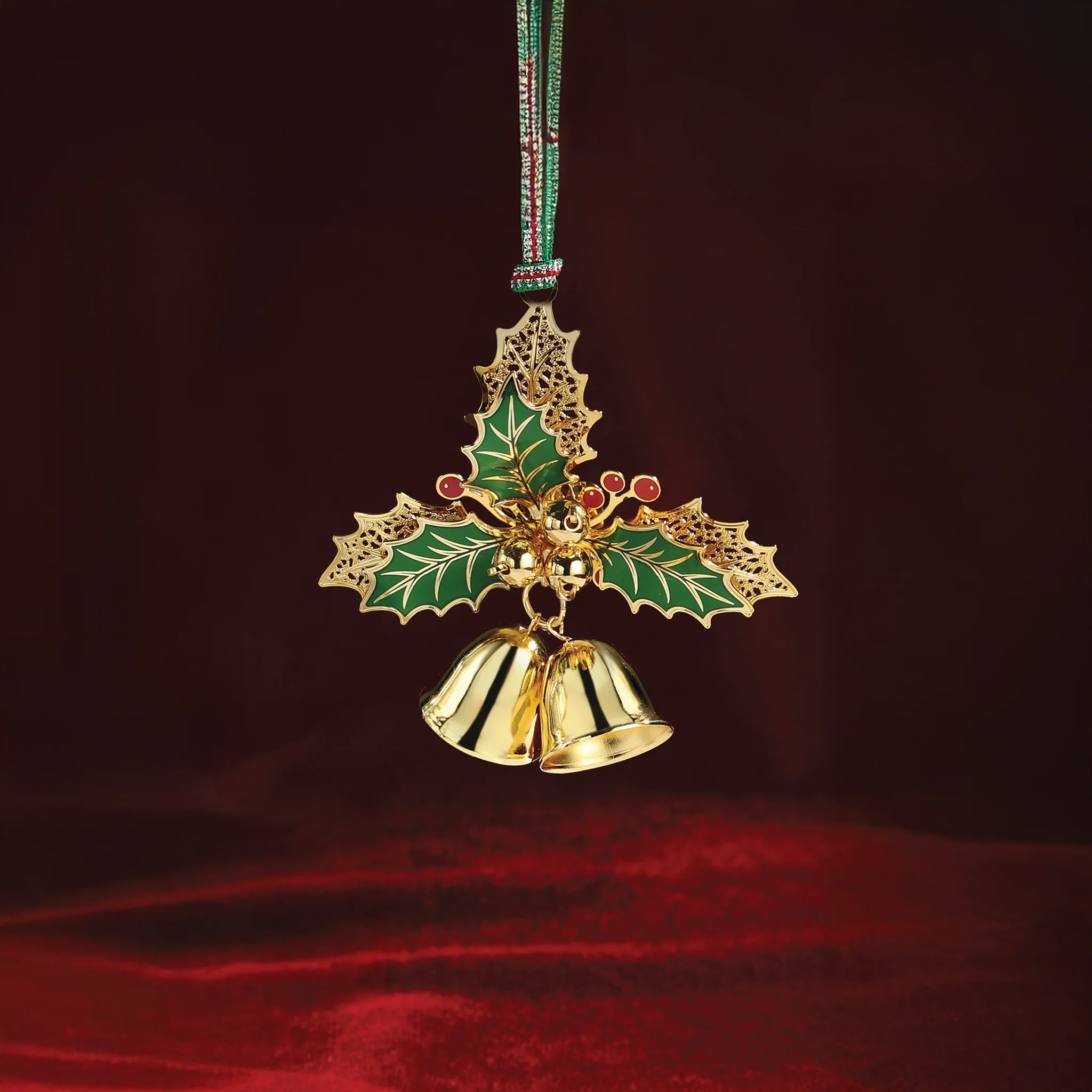 Gold Plated Holly Bells Christmas Tree Decoration - Image 2