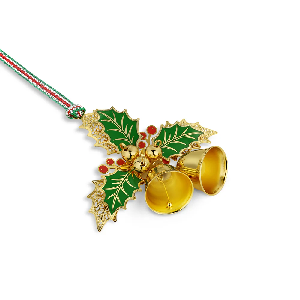 Gold Plated Holly Bells Christmas Tree Decoration - Image 4