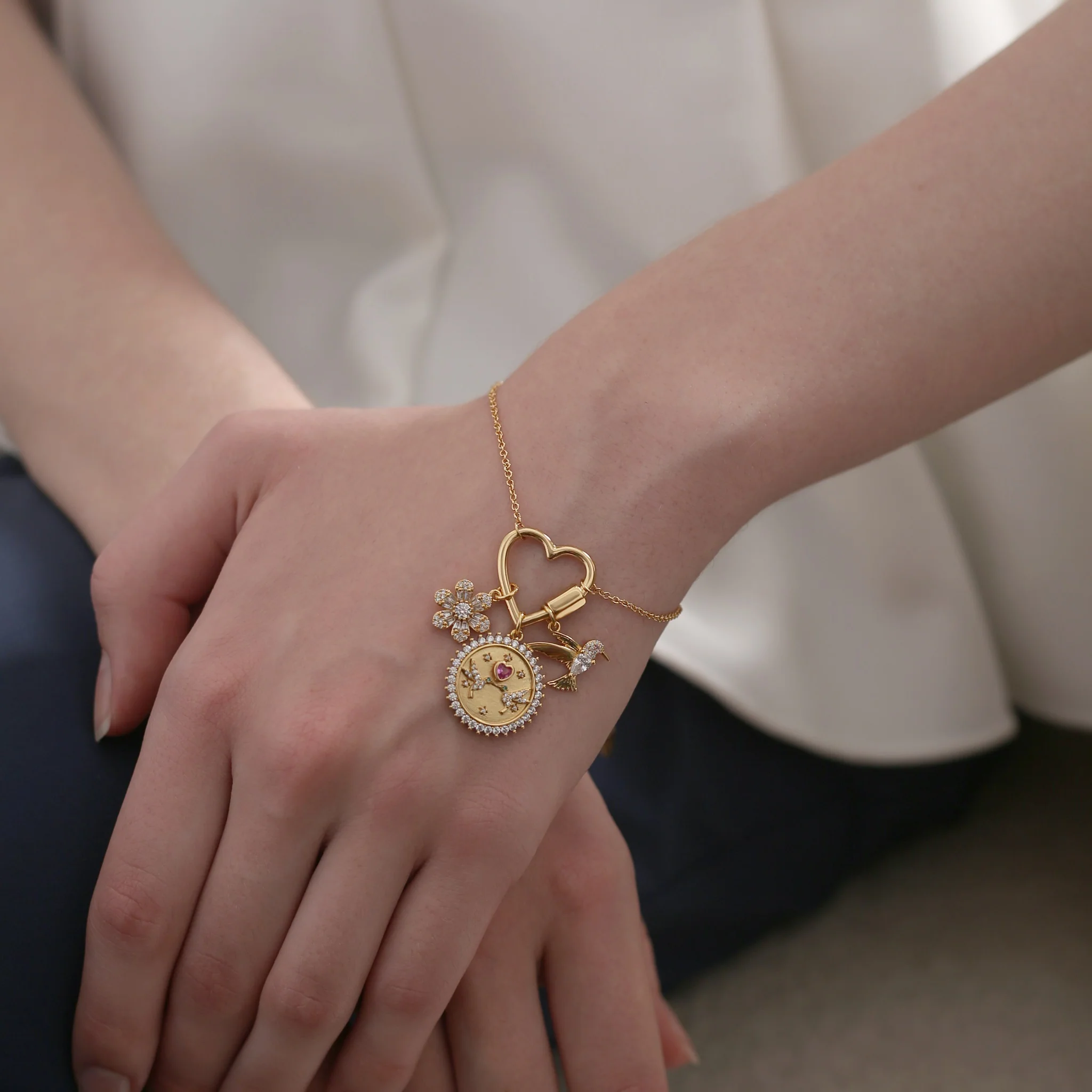 Gold Plated Hummingbird Charm Bracelet - Image 2