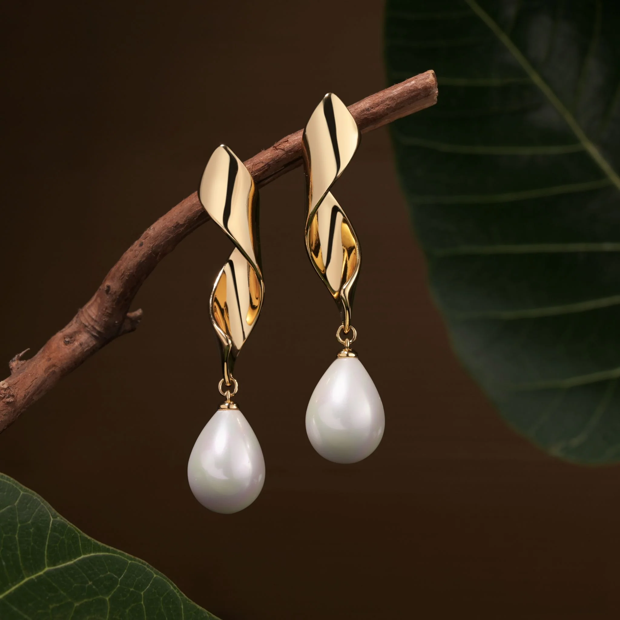Gold Plated Statement Pearl Earrings - Image 2