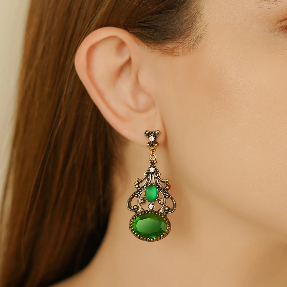 Green Stone FOB Earrings - Image 2