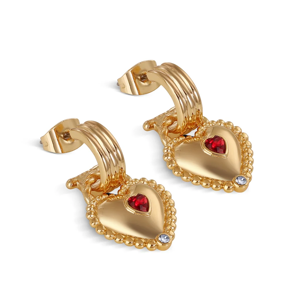 Heart Drop Earrings with Ruby Red Stones - Image 3