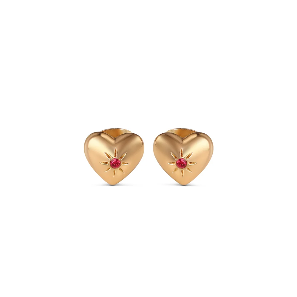 Heart Stud Earrings with Ruby Red Stones