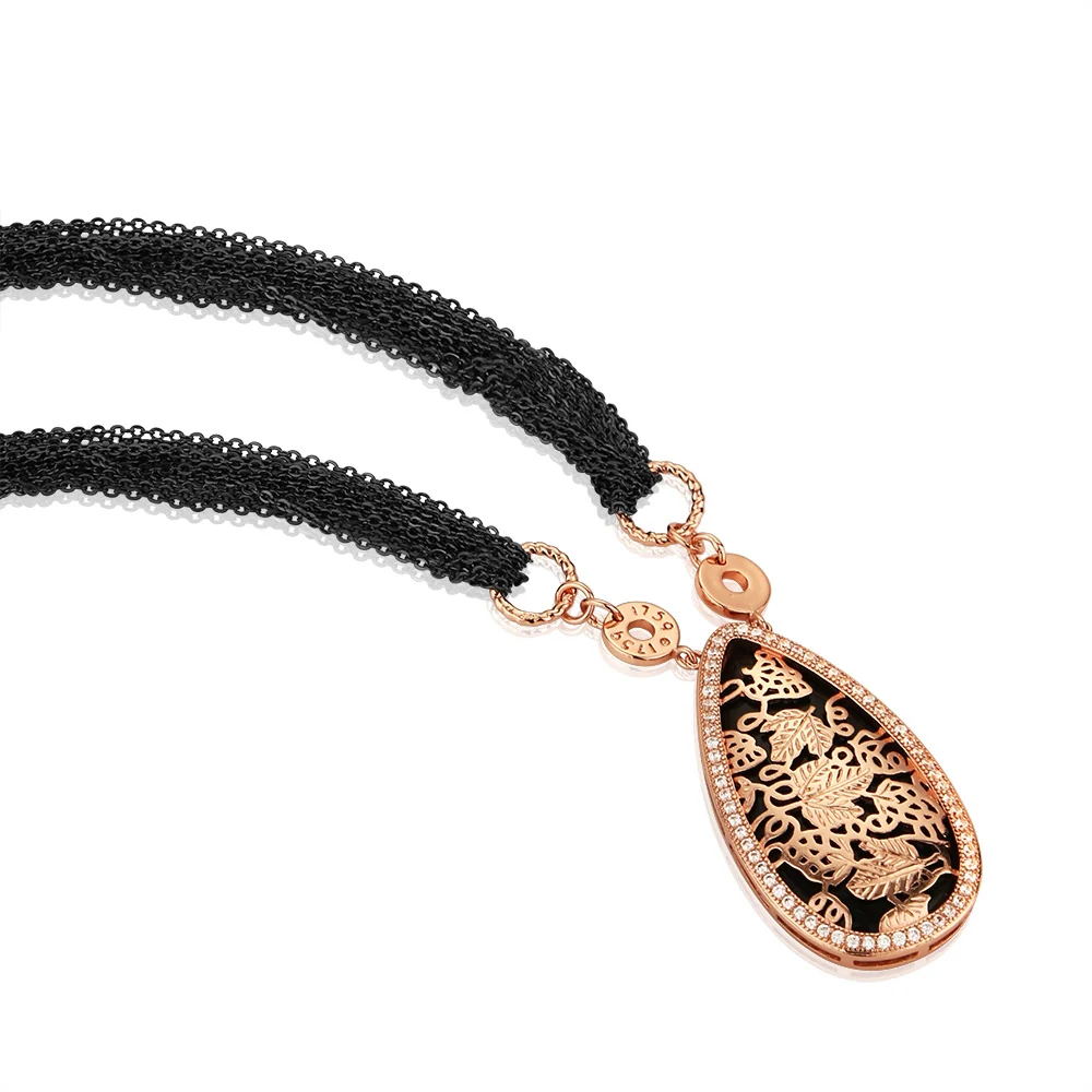 Rose Gold Plated Black Agate Necklace - Image 3