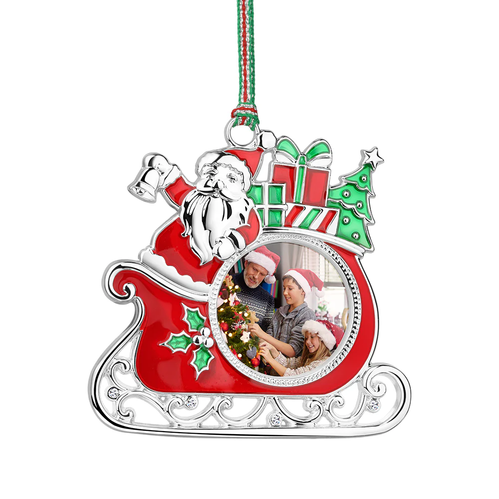 Santa on Sleigh Photoframe Tree Decoration