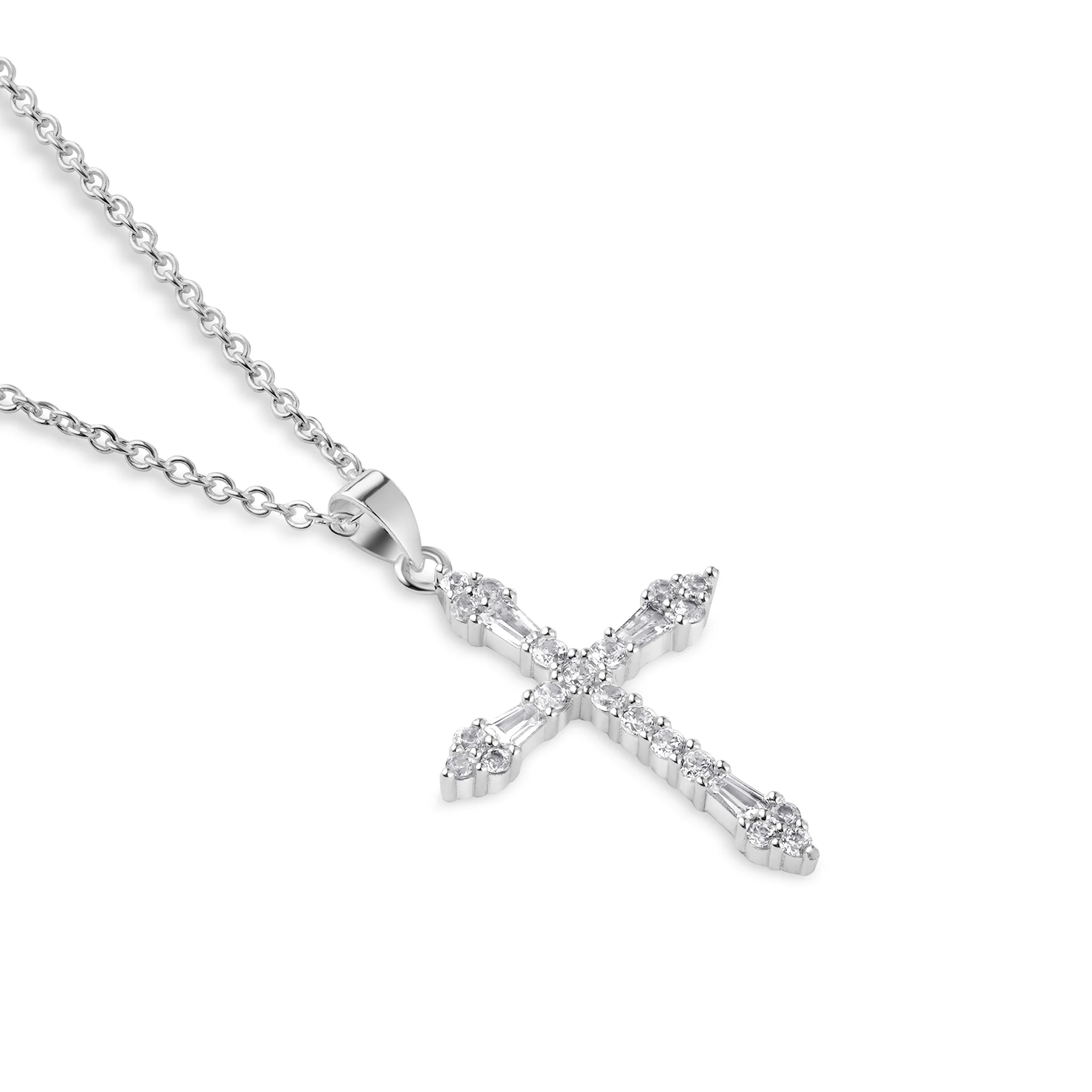 Silver Plated CZ Cross Pendant - Image 2