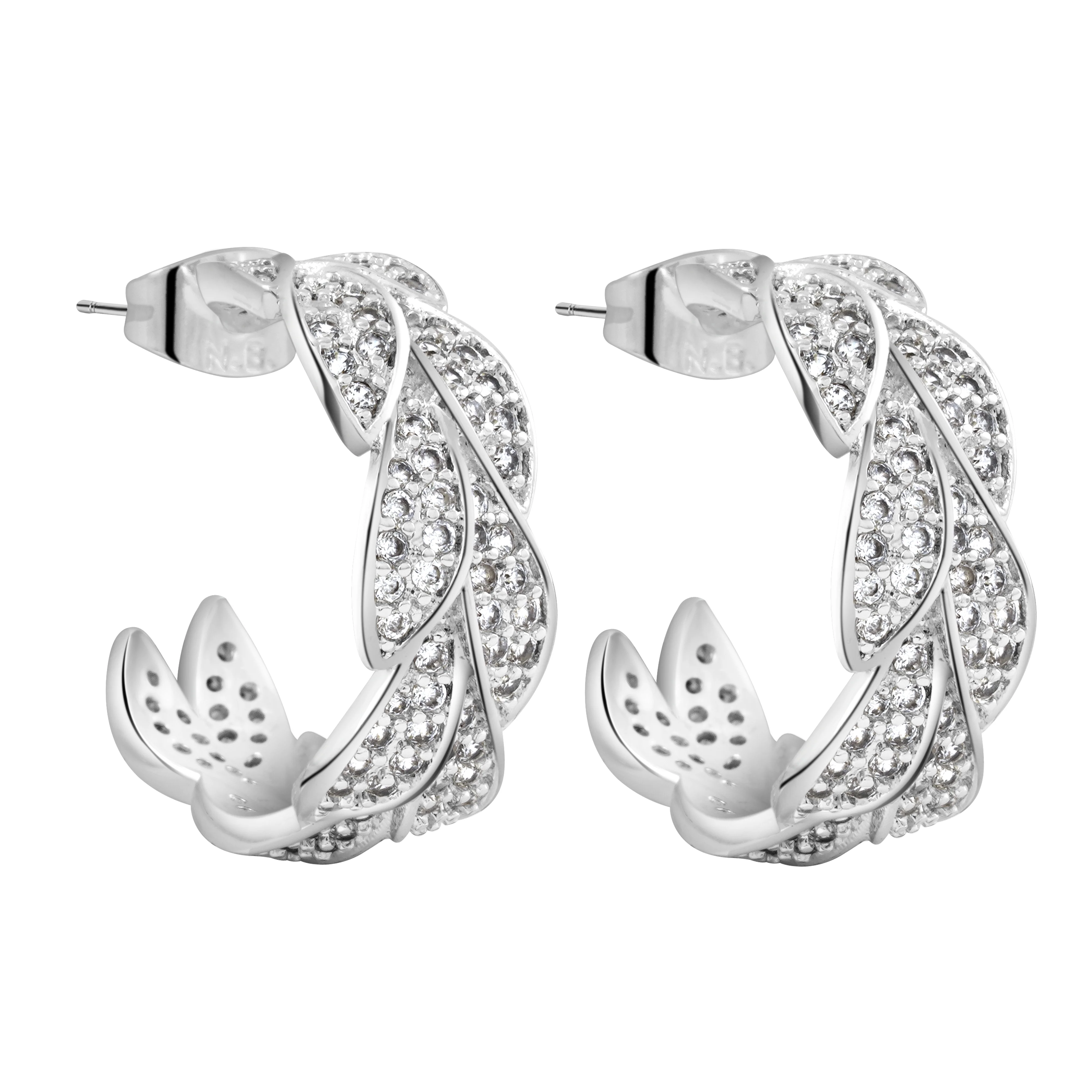 Silver Plated Demi Hoop Leaf Earrings - Image 3