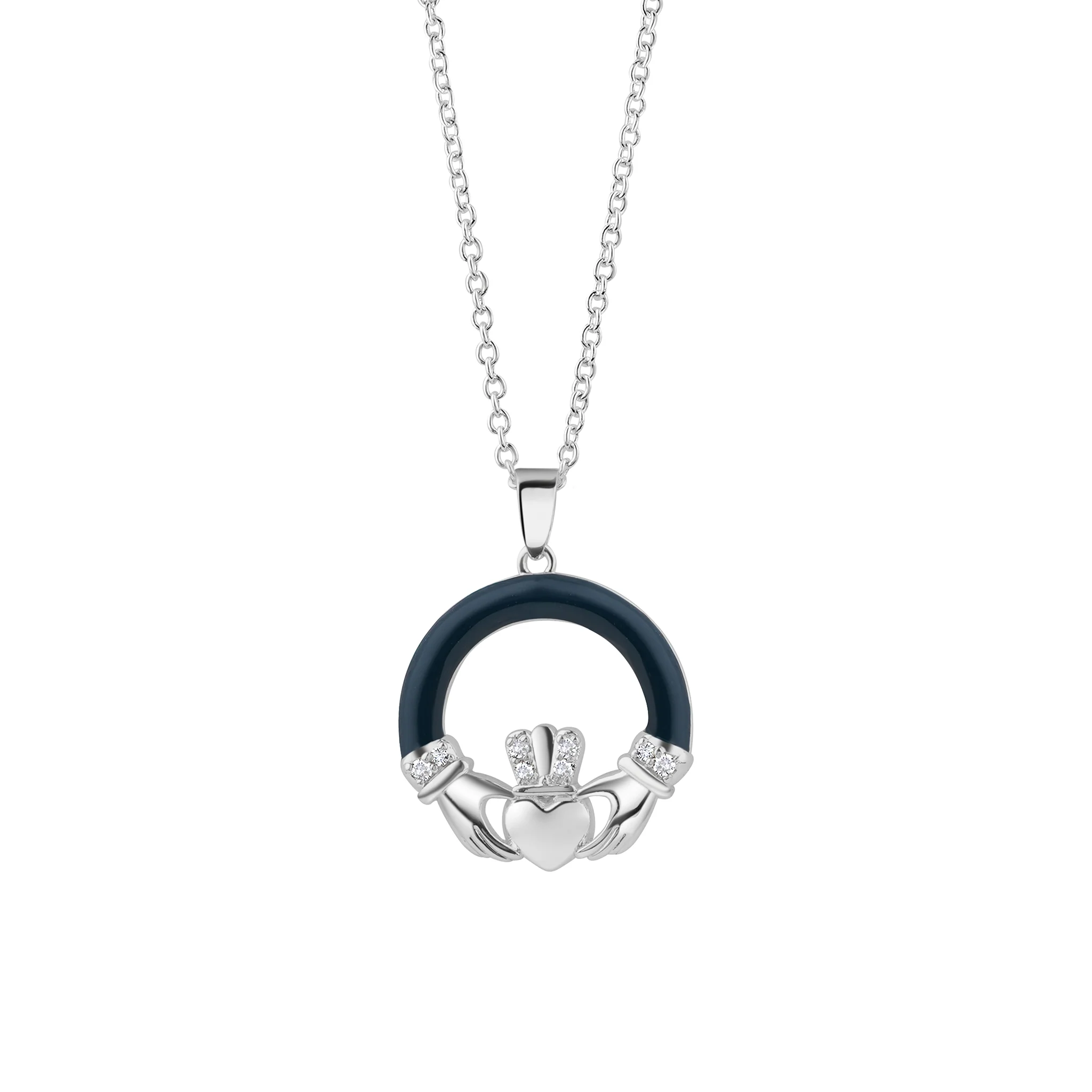 Silver Plated Enamel Claddagh Pendant