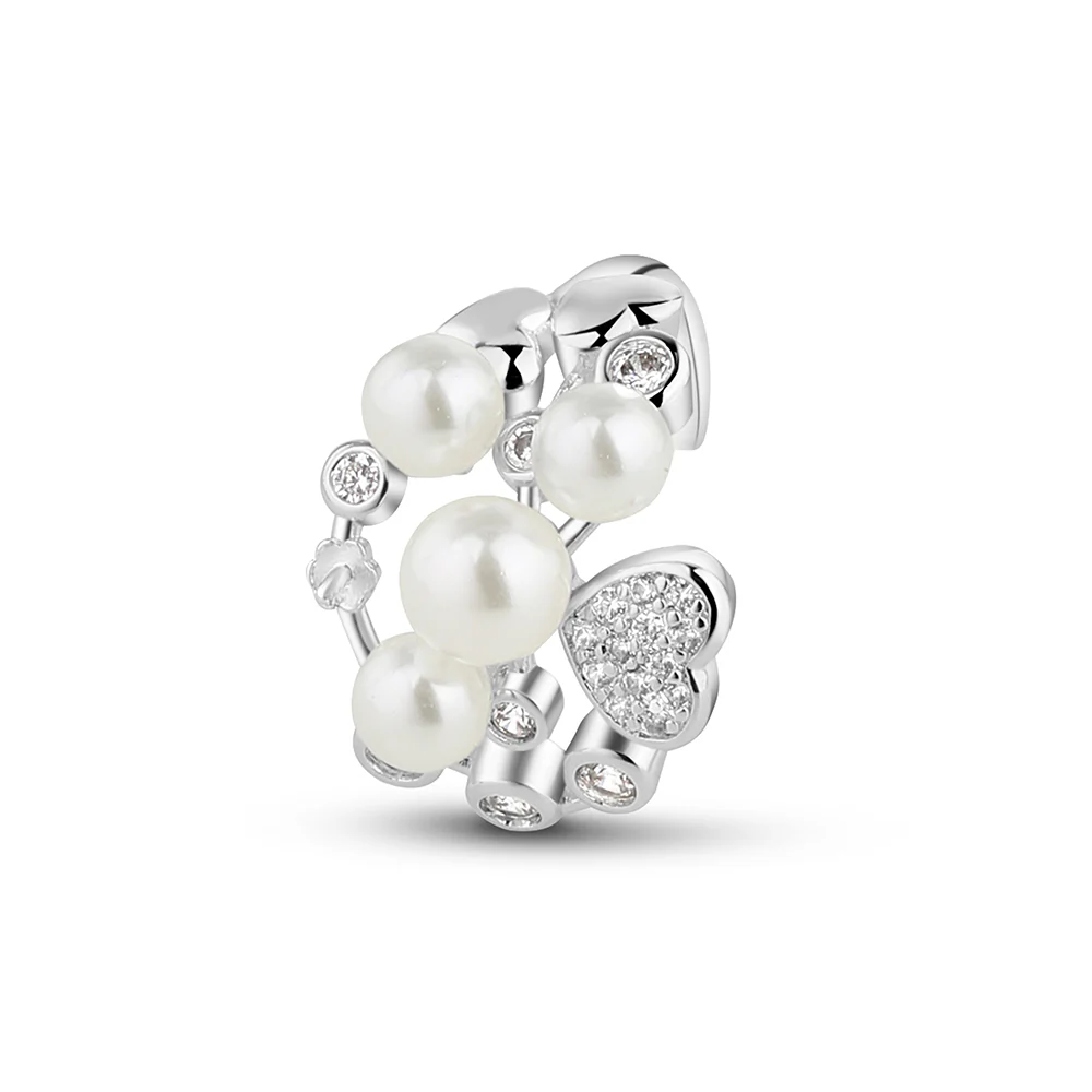 Silver Plated Pearl Ring with Clear Stones - Image 3