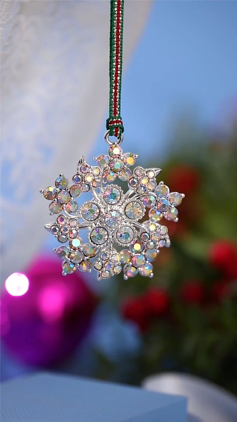 Snowflake with AB Crystals Christmas Tree Decoration - Image 3