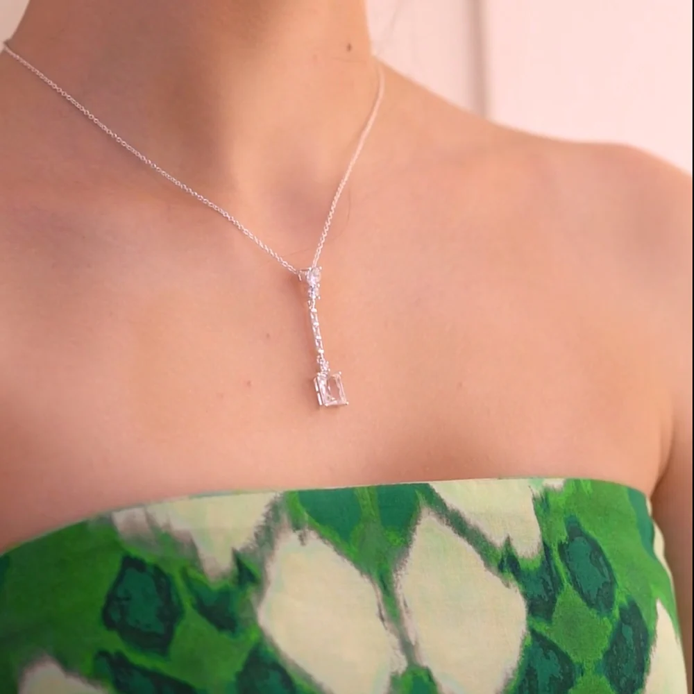 Square Drop Pendant with Clear Stones - Image 2