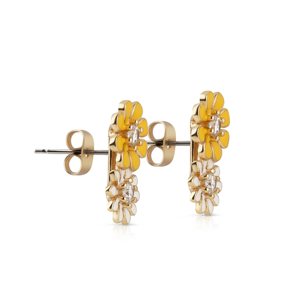 Yellow and White Floral Earrings - Image 3